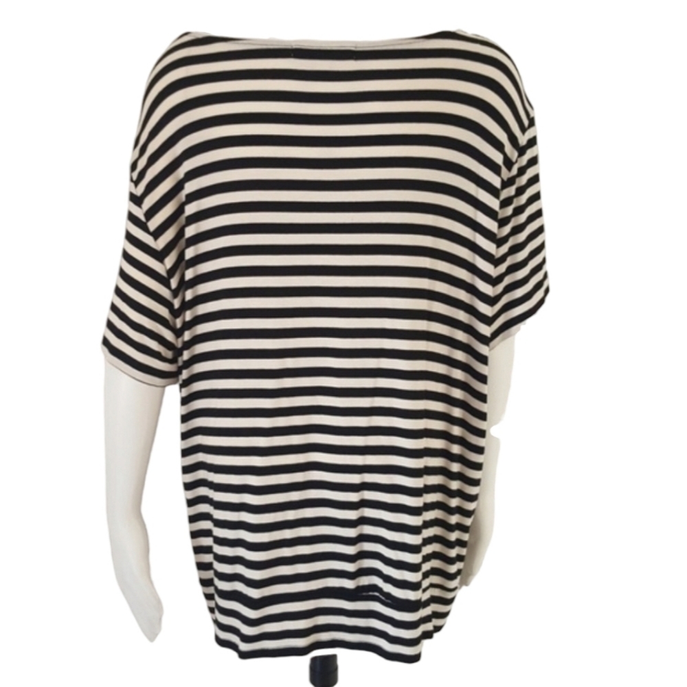 ELLEN TRACY Black White Striped Tee Plus Size 2X Tie Front Scoop Neck Top - Picture 4 of 10
